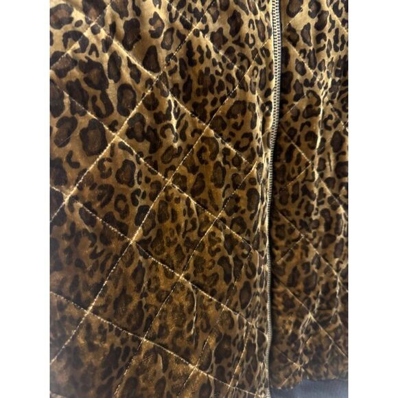 Lauren Ralph Lauren Quilted Leopard Print Velvet Zip Up Sweater/Jacket Silk/Wool - Picture 3 of 6